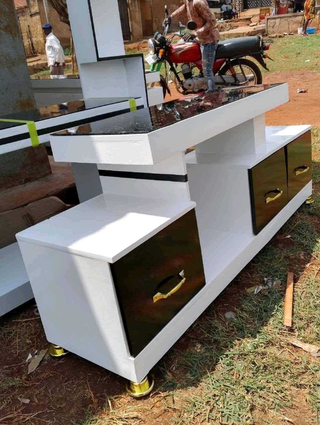 White and black TV stand