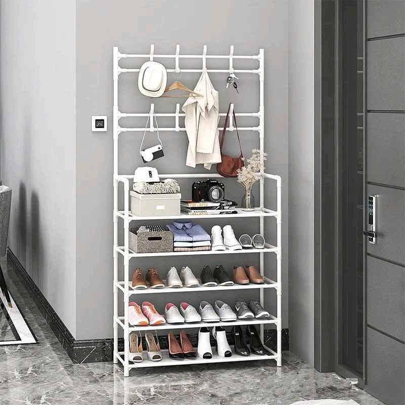 A 5 layer white metallic shoe rack