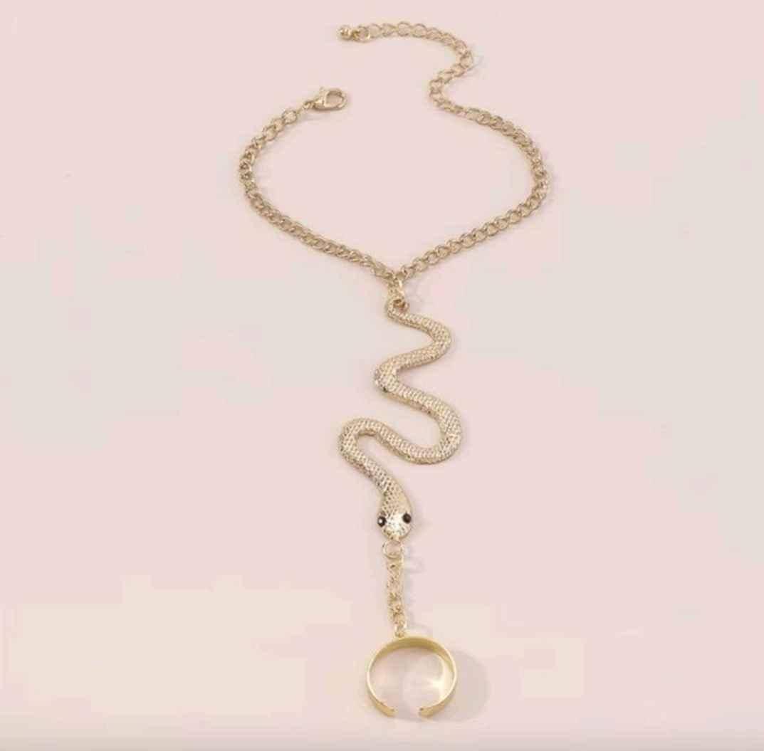 Women snake bracelet connecting finger ring hand jewelry