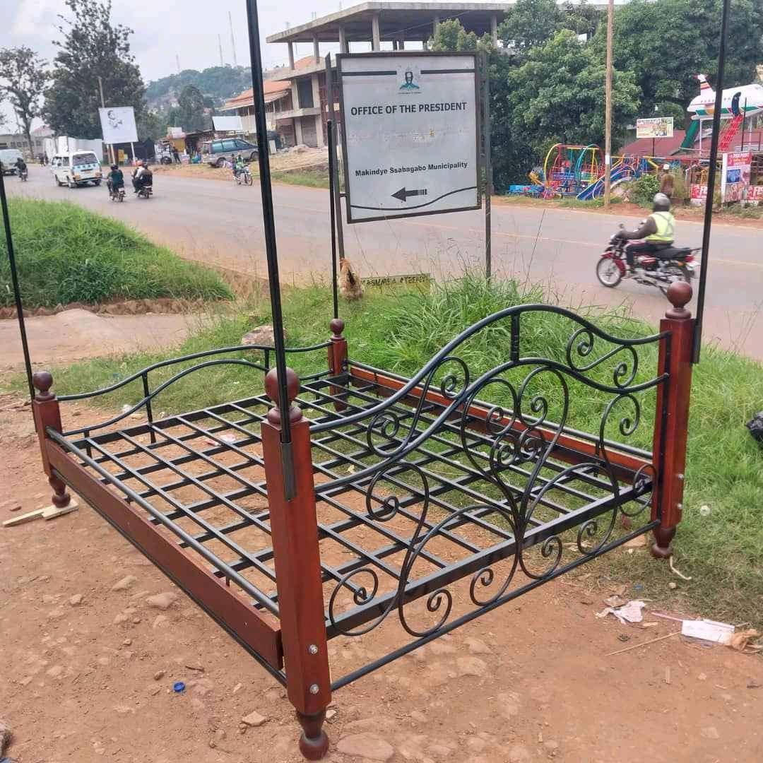 metallic bed with wood
