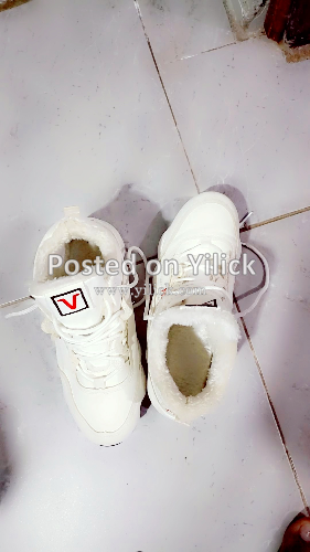 white fluffy sneakers